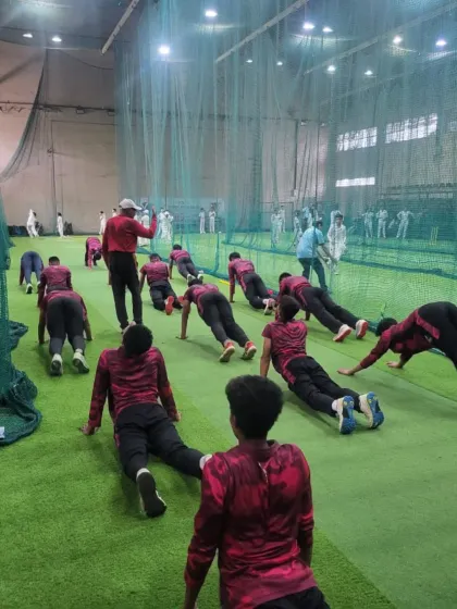 Our U-19 and U-23 players during a Power Yoga session. These exercises are crucial for developing flexibility, core strength, and mental focus.