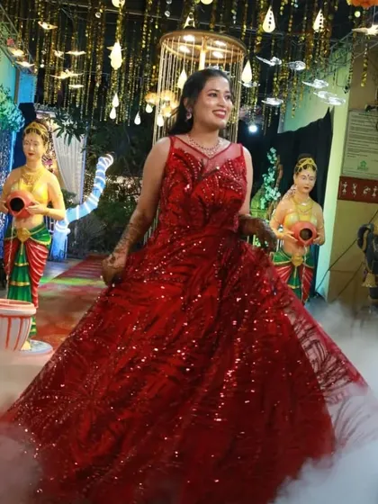 Live your own fairytale moment in this sparkling red ball gown. It's the perfect grand entrance dress for a reception, engagement, or milestone birthday.