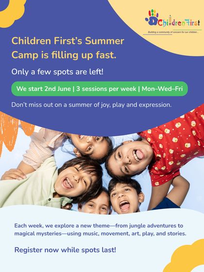 Our Summer Camp is a popular program, and spots fill up fast. This announcement reminds families to register for a summer of joy, play, and expression, with new themes to explore each week.