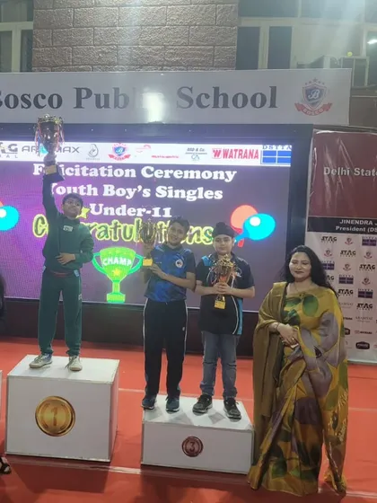 The Under-11 Boys podium, with our player Arunim celebrating his Gold Medal win at the Delhi State Championship.