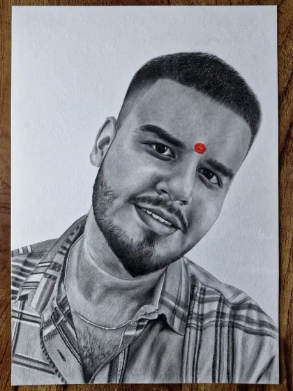 A closer crop of a commissioned male portrait. This view allows you to see the detailed shading work on the face and the realism in the eyes.