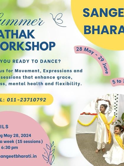 In our Kathak workshops, students learn more than just dance; they enhance their grace, fitness, and mental focus. This session shows our young dancers practicing their movements, building a strong foundation in this expressive art form.