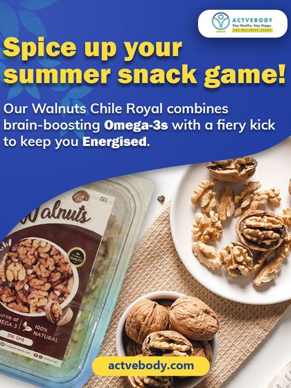 Spice up your summer snack game! This image of our Walnuts Chile Royal shows how the brain-boosting Omega-3s combine with a fiery kick to keep you energized and sharp.