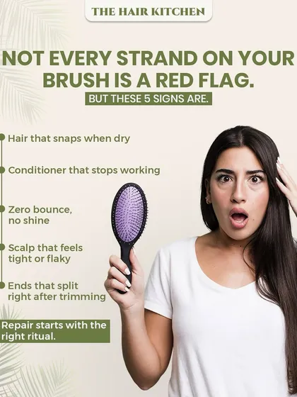 Not every hair on your brush is a cause for alarm, but these five signs are. This infographic points out key red flags like hair that snaps when dry, a tight or flaky scalp, and ends that split right after a trim, indicating a need for repair.