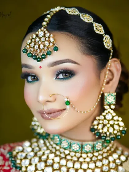 A close-up of this stunning bridal makeup, highlighting the precision in the eye work and the smooth, airbrushed finish of the skin. This is the level of detail I bring to every bride.
