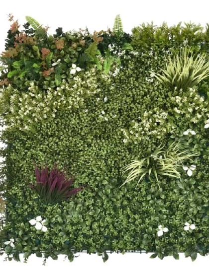 A panel featuring a mix of light green baby's breath style flowers and purple accents. This is a good option if you want a softer, more meadow-like feel.
