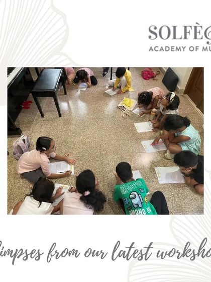 Learning doesn't always happen at the piano bench. Here, our students are gathered on the floor, completely absorbed in a music vocabulary wordsearch designed by one of our teachers. It's a perfect example of how we make learning theory a fun, group activity.