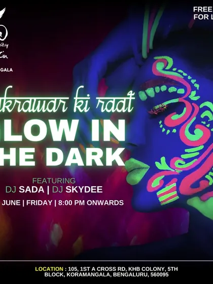 A "Glow in the Dark" themed party is a unique experience I offer. This poster is from a Shukrawar Ki Raat event at The Boozy Griffin.