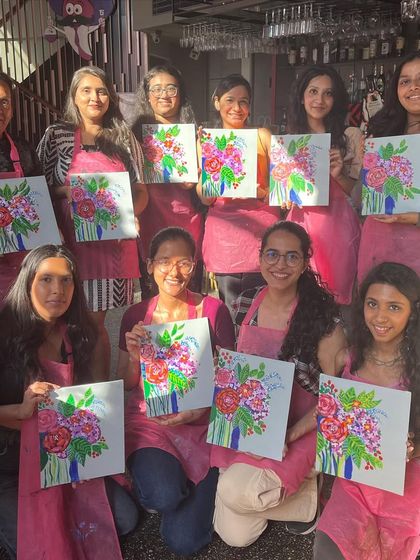 A group photo from a sunny afternoon floral painting workshop. It's a perfect way to spend a weekend.