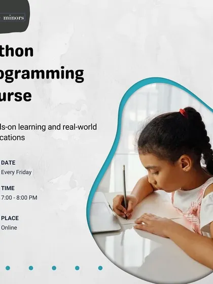This is an announcement for our Python Programming course, which runs online every Friday. The course focuses on hands-on learning and real-world applications to make coding practical and engaging.