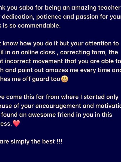 This feedback from an online client means the world. My attention to detail ensures you get a safe and effective workout, even from a distance.