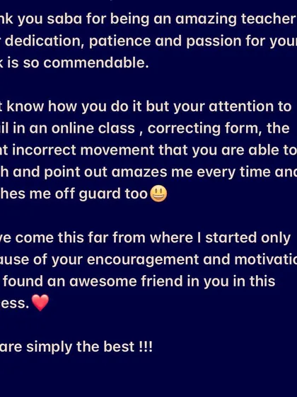 This feedback from an online client means the world. My attention to detail ensures you get a safe and effective workout, even from a distance.