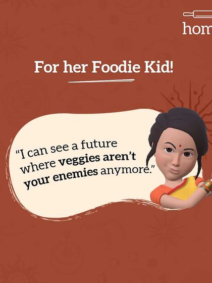 Mom's prediction for her foodie kid. "I can see a future where veggies aren't your enemies anymore." A future we can all hope for.