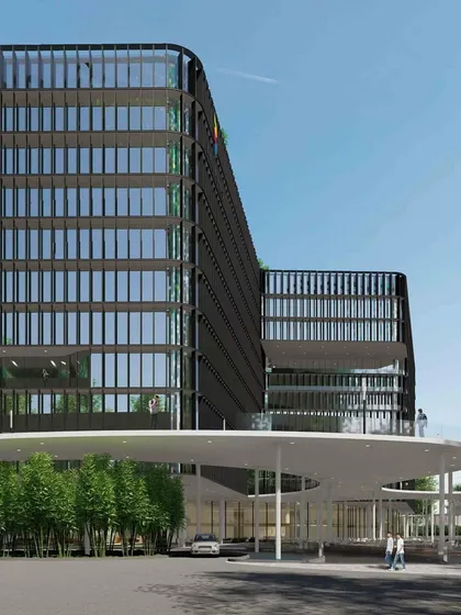 We design workplaces that foster innovation and connection with nature. This tech campus features elevated, curving podiums that create a vibrant public realm for tenants, while the ground level offers restaurants, amenities, and serene water features, setting a new standard for work life harmony.