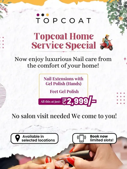 This is my signature home service package. For a fixed price, you get beautiful nail extensions with gel polish for your hands and a fresh gel polish application for your feet. It's the perfect all-in-one solution for a complete nail makeover at home.