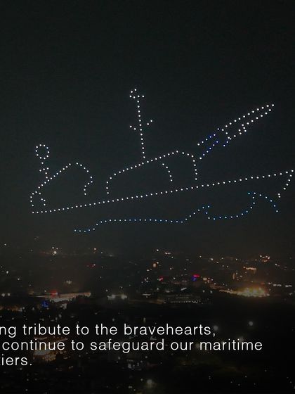 A tribute to the bravehearts safeguarding our maritime frontiers. This patrol boat formation was part of our drone show honoring the Indian Navy's relentless service.