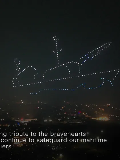 A tribute to the bravehearts safeguarding our maritime frontiers. This patrol boat formation was part of our drone show honoring the Indian Navy's relentless service.