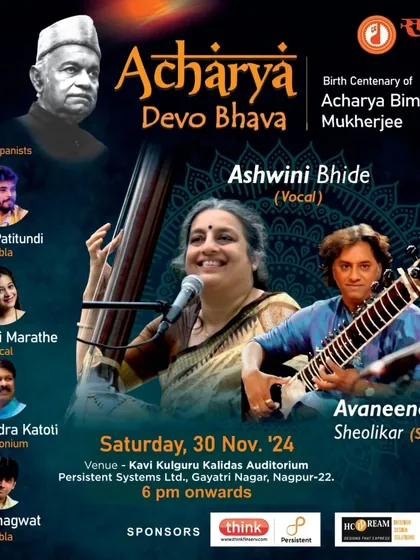 The poster for 'Acharya Devo Bhava', a concert celebrating the birth centenary of Acharya Bimalendu Mukherjee ji, where I performed with Pandit Avaneendra Sheolikar ji.