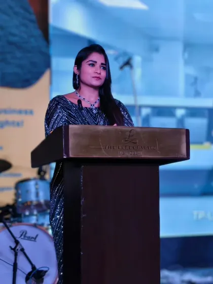 At the podium at The Leela Palace for the SolutionX Summit. I am experienced in hosting events at luxury venues and maintaining a high standard of professionalism.