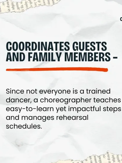 We help coordinate guests and family members with varying dance abilities. We teach easy-to-learn yet impressive steps and manage all the rehearsal schedules for you.