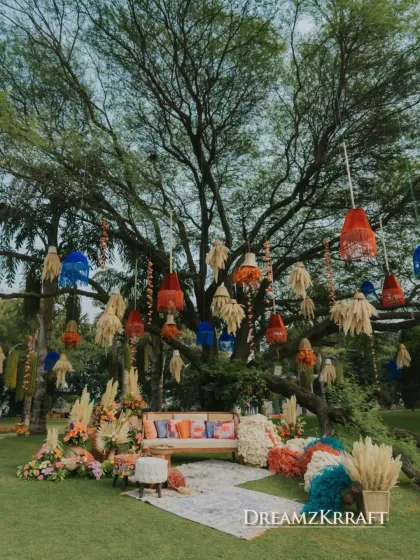 A Mehendi designed to feel like a vibrant Marrakesh bazaar. This showcases my passion for creating immersive, thematic experiences, where every detail, from the hanging lanterns to the floral arrangements, transports you to another world.