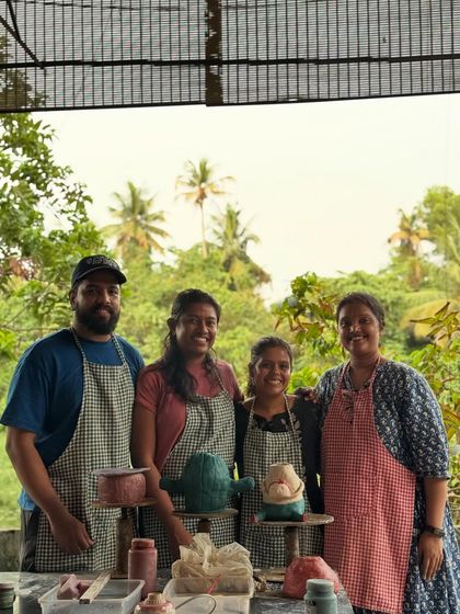 From clay to glow. A happy group from our workshop at Terra Crafts Kochi, where we molded memories and sparked joy by creating our own unique ceramic lamps.