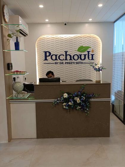 This is the welcome that awaits you at our new Vasundhara clinic. The reception is designed to be a calm and inviting space where your wellness journey begins.