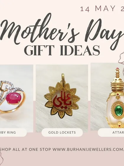 For Mother's Day or any special occasion, I offer a range of thoughtful gifts. This includes beautiful ruby rings, meaningful gold lockets, and even traditional attar bottles, all available at my store.