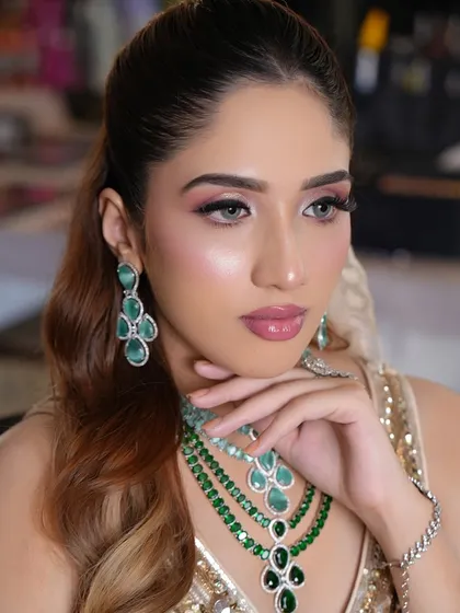 A poised and elegant shot, highlighting the soft definition of the eyes and lips.