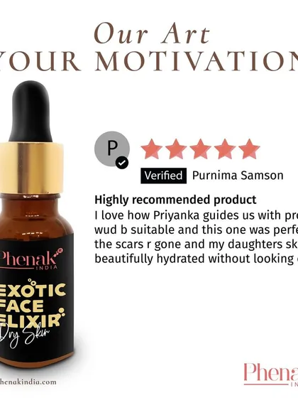 Your stories are my biggest motivation. This wonderful feedback on my Exotic Face Elixir reminds me why I do what I do. I'm here to personally guide you to the right products for your skin, just like I did for Purnima.