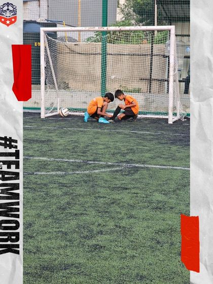 Teamwork in its purest form. Two young players help each other with their gear, showing the camaraderie we build within our teams.