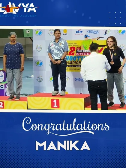 Celebrating our coach Manika's achievement at the 22nd KSS National Shooting Championship, where she also secured 2nd position in the 50M Free Pistol category.