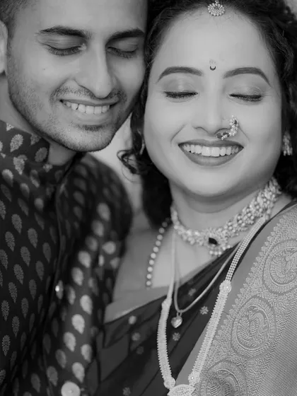 A beautiful black and white close-up of the couple, their faces filled with happiness. The monochrome edit makes this moment feel timeless and purely emotional.