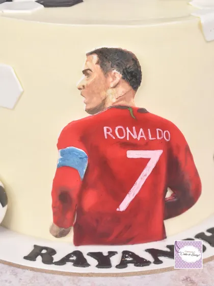 A close-up of the painted Ronaldo portrait.