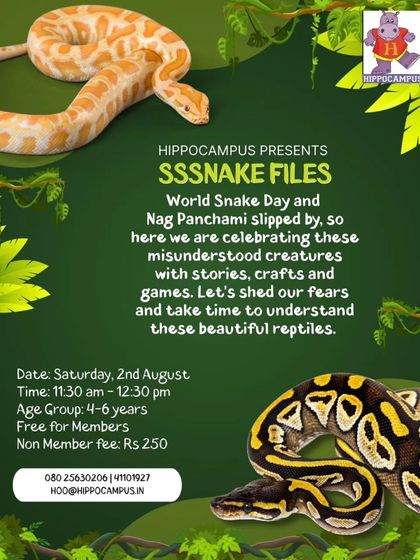 Ssslither over for our Sssnake Files event! We're celebrating these misunderstood creatures with stories, crafts, and games to help shed our fears and learn about these beautiful reptiles.