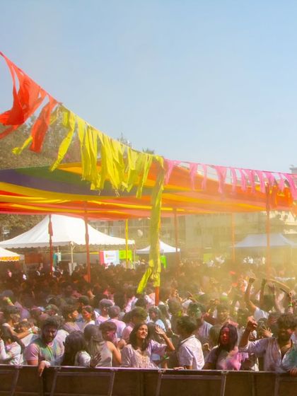 The massive crowd at the Holi 2025 festival at Manpho Convention Centre. Playing for such a large and energetic audience is an incredible feeling.