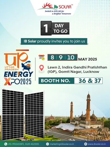 The "1 Day to Go" announcement for the UP Energy Expo 2025 in Lucknow. We built anticipation for the event, inviting everyone to visit our booth and explore our solar innovations.