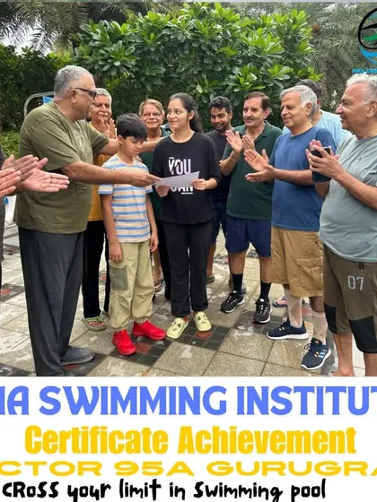 Celebrating another student's success at the FMA Swimming Institute in Gurugram. We believe in recognizing progress and motivating our swimmers at every step.