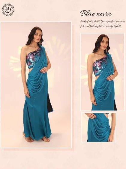 Blue never looked this bold. This collage showcases the versatility and drama of the drape dress, your perfect partner for cocktail nights and party lights.