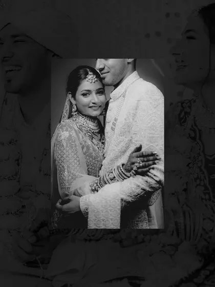 An artistic, multi-layered black and white edit of a couple's portrait, adding a modern and creative touch to a classic moment.
