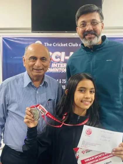 Aashka Patel proudly shows her silver medal from the Girls' Singles U10 category at the MSSA Inter-School Championship. It's wonderful to see our youngest players achieving so much.