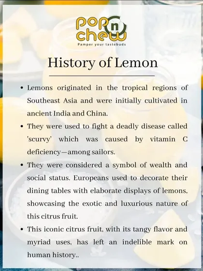 This graphic traces the zesty journey of the lemon. Originating in Southeast Asia, it was used by sailors to fight scurvy and became a symbol of wealth in Europe.