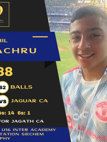 Aahil Kachru shines with a quick 88 in the CAP U16 Inter Academy Trophy.