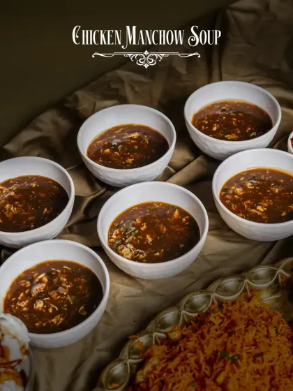 Starting the Thaal-E-Cheen feast with six bowls of hot and sour Chicken Manchow Soup, the perfect appetizer to awaken your palate.