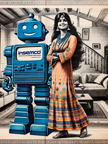 An INSEMCO ad from a later era, perhaps the 80s, showing a more modern home setting. The series tracks the evolution of the company's branding over decades.