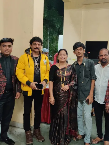 Posing with the talented team of artists, including singer Jagdish Patil, at a local birthday celebration in Shelghar, Ulwe.