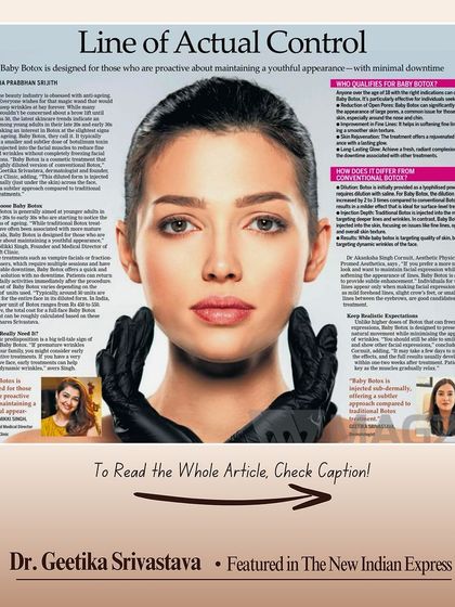 An article from The New Indian Express where I discuss Baby Botox. This technique is ideal for those who want to maintain a youthful appearance with minimal downtime.