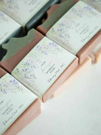 Custom lavender and sage-themed soaps that made the perfect baby shower favors.