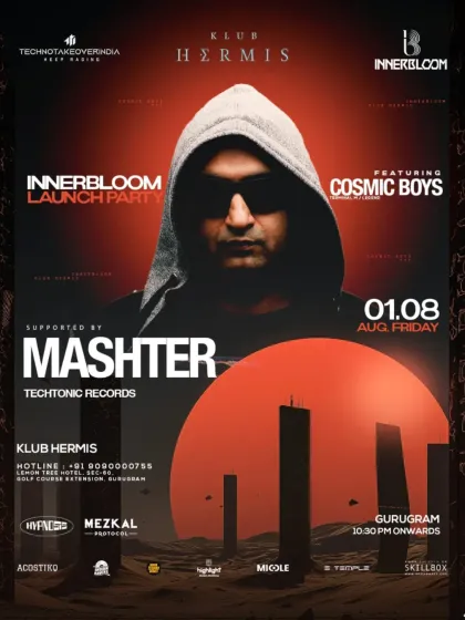 My individual artist poster for the Innerbloom launch party. Sharing the stage with Cosmic Boys, whose music I've played for years, was a dream come true.