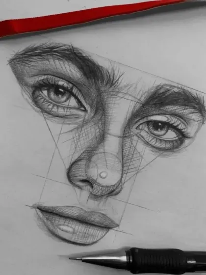 Step 6: The final step of the tutorial shows the sketch with initial shading. This demonstrates how the underlying structure guides the light and shadows to create a three-dimensional, realistic face.